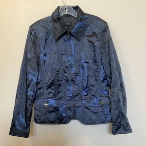 Basler Women's Blue Black Abstract Full Zip Long Sleeve Jacket Size 42